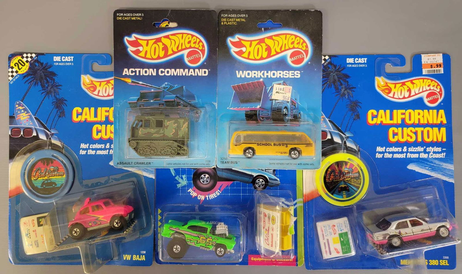 Group of Five 1990's Hot Wheels carded cars (1 of 4)