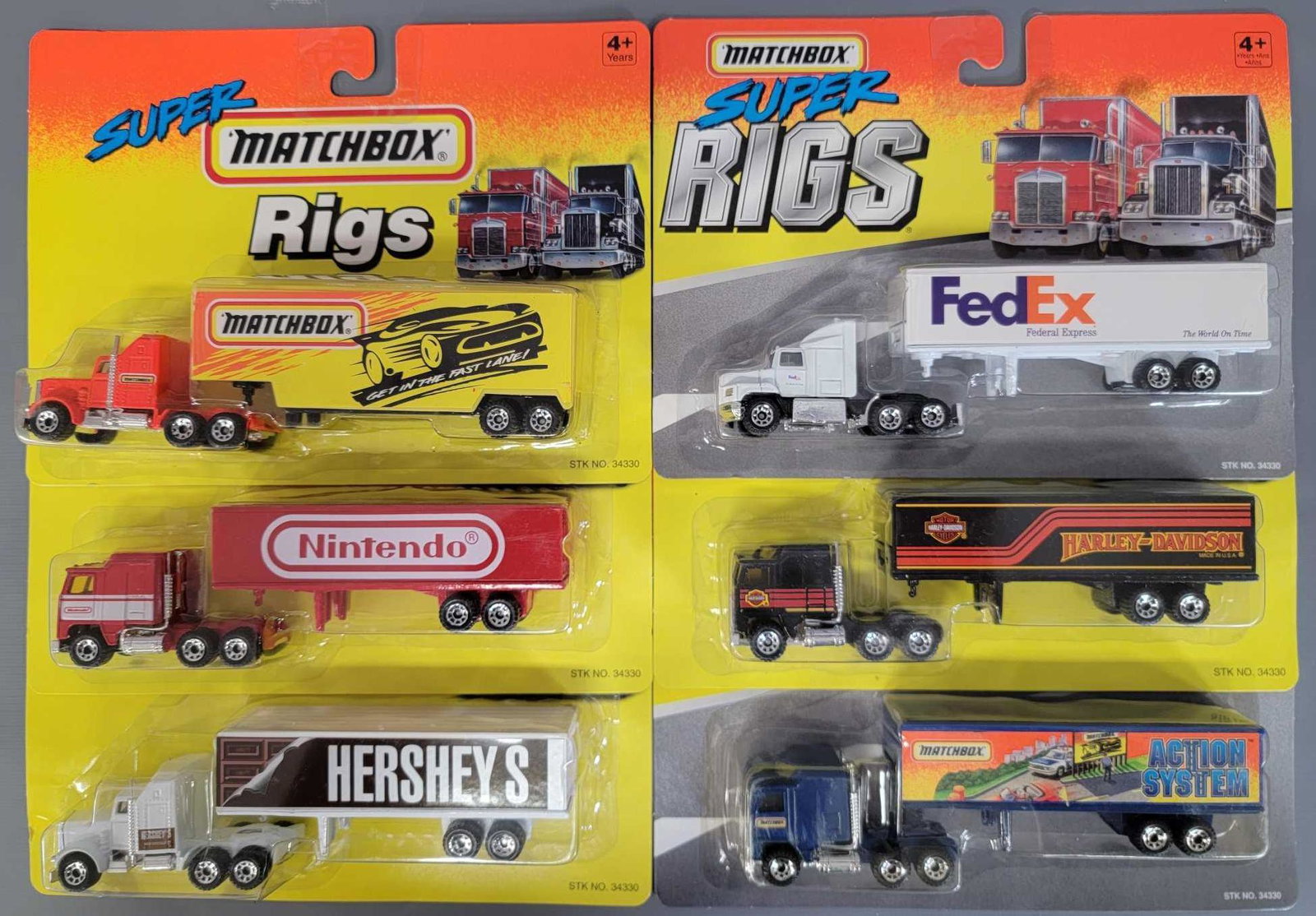 Six Matchbox die cast Super Rigs MOC: Six Matchbox die cast Super Rigs mint on sealed blister cards as seen in photos.