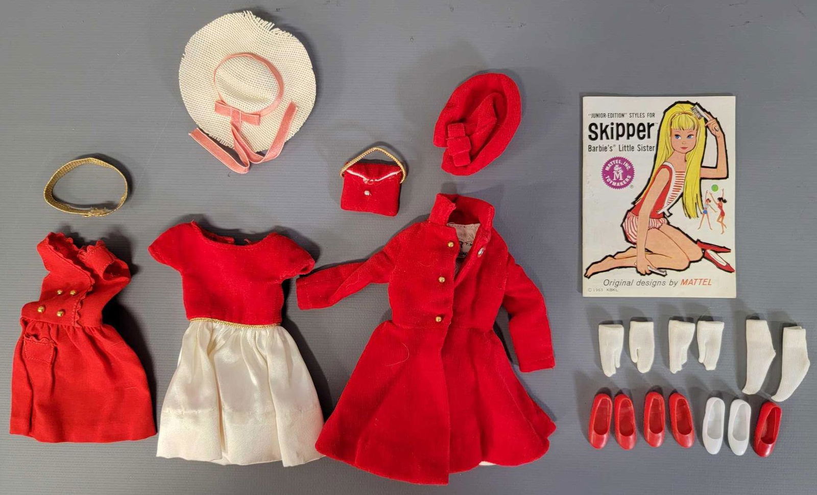 Mattel Barbie Skipper 1901 Red Sensation 1902 Silk N: Mattel Barbie Skipper 1901 Red Sensation, 1902 Silk 'N Fancy and 1906 Dress Coat, all pieces are in excellent plus condition but the outfits are incomplete.