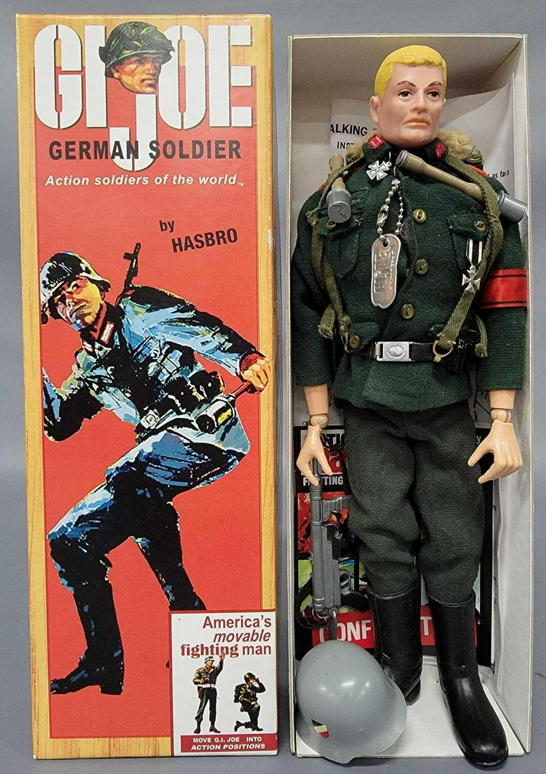 GI Joe SOTW German Soldier figure with accessories in: GI Joe SOTW German Soldier figure with accessories in reproduction box. The figure has been put together with a talking GI Joe body and a European head on it. The talking mechanism pulls and retracts 