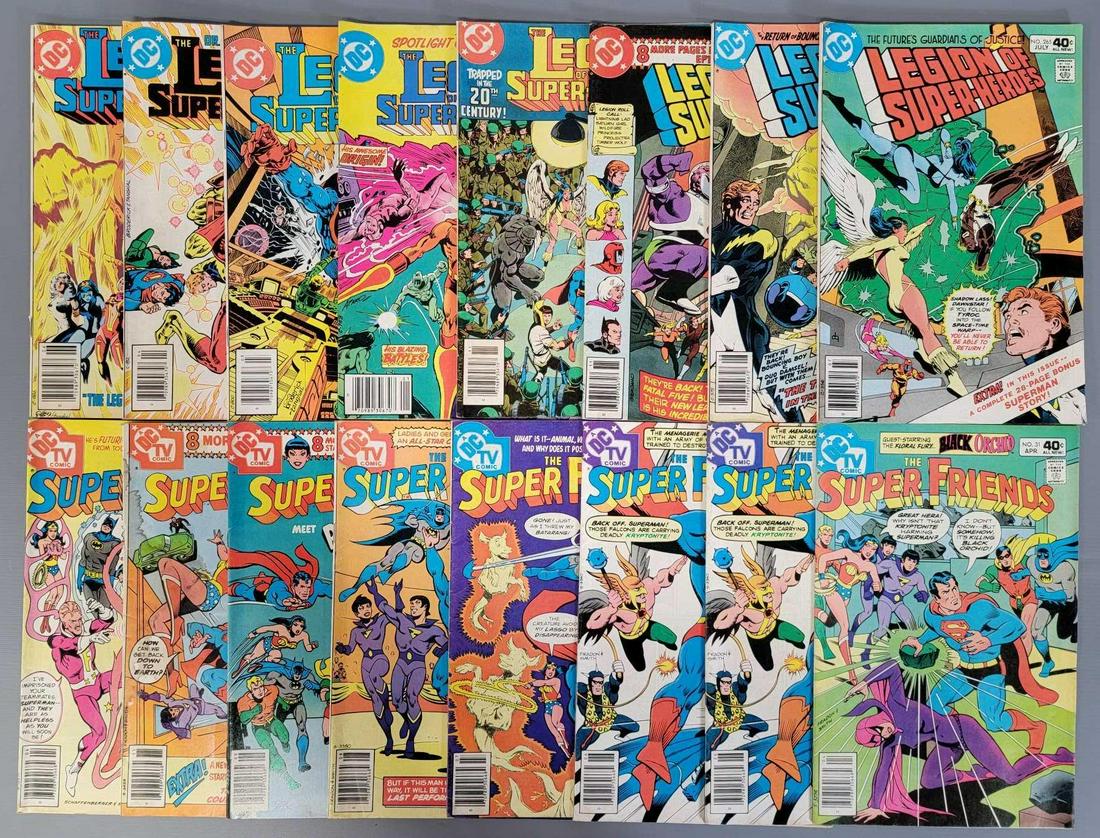 Sixteen DC Legion of Super-Heroes and The Super Friends: Sixteen DC Legion of Super-Heroes and The Super Friends. includes 8 Legion of S-H from 265-288 and eight Superfriends from 31-43. Sold as-is as seen in the photos with no returns.
