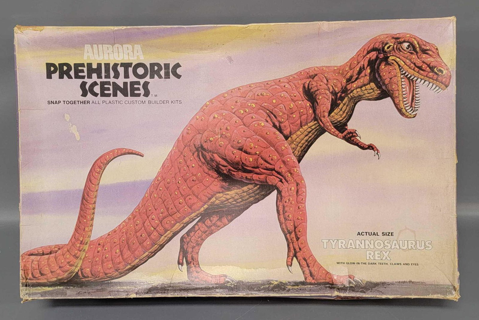 Aurora Prehistoric Scenes 746-140 Tyrannosaurus Rex: Aurora Prehistoric Scenes stock number 746-140 Tyrannosaurus Rex 1/13 in original box with instructions booklet and time period sheet. Kit appears to be complete and undamaged with little playwear. Bo