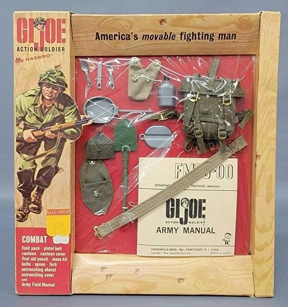 Vintage Hasbro Action Soldier GI Joe Combat equipment: Vintage Hasbro Action Soldier GI Joe Combat equipment on small window box 7502. Tiny bit of tear at the very edge of two corners of the display window and a slight crease to right side of package. Cel