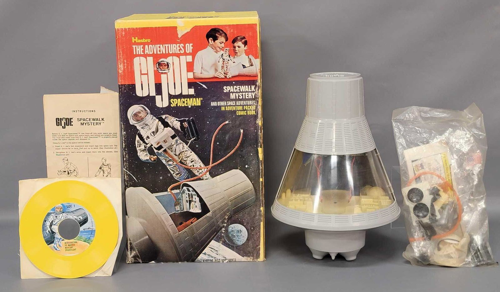 Vintage Hasbro The Adventures of GI Joe Spaceman in: Vintage Hasbro The Adventures of GI Joe Spaceman in original box 7981, Mint. Parts/accessories in sealed bag marked British Crown Colony of Hong Kong. Bag has a very small minor tear, nothing missing.