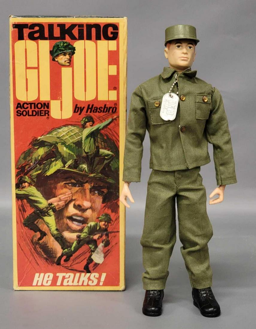 Vintage Hasbro 7590 Talking GI Joe Action Soldier in: Vintage Hasbro 7590 Talking GI Joe Action Soldier in original box. Manuals, instructions sheets, Special Instructions "Removal of Boots" sheet, tiny G.I. Joe. sticker, papers. TM cap, R Hong K