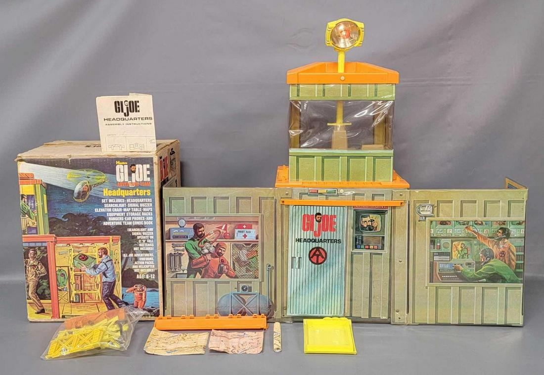 Vintage Hasbro GI Joe Adventure Team Headquarters in: Vintage Hasbro GI Joe Adventure Team Headquarters in original box. Nice shape for the most part but missing the small tab that holds the fuel hose into the wall, a small piece of plastic on the roof o