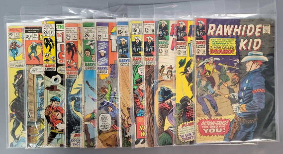 Twelve Marvel Rawhide Kid and Western Gunfighters comic: Twelve Marvel Rawhide Kid and Western Gunfighters comic books. includes Rawhide Kid 59, 63, 67, 68, 81, 82 and King Size Special 1 plus Western Gunfighters 2 and 33 plus Mighty Marvel Western 5, 11 an