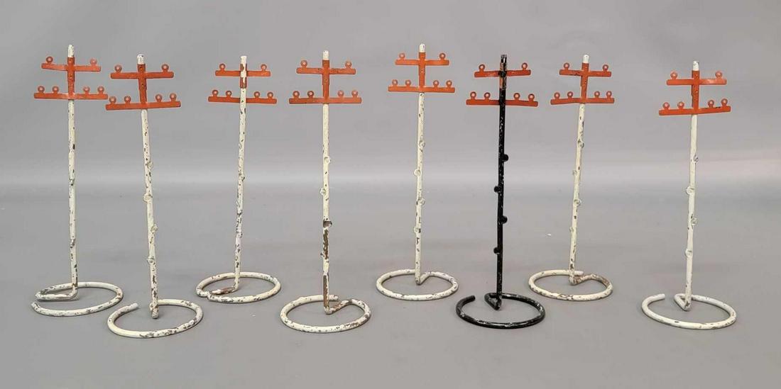 Eight bent wire prewar telegraph poles with tinplate: Eight bent wire prewar telegraph poles with tinplate cross bars, C6.