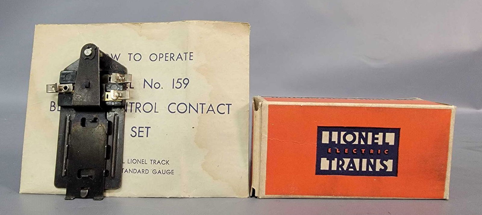 Prewar Lionel O gauge separate sale 159 block control: Prewar Lionel O gauge separate sale 159 block control contact set in original box. 153C and instructions sheet. Box is Brick. Tougher item to find.