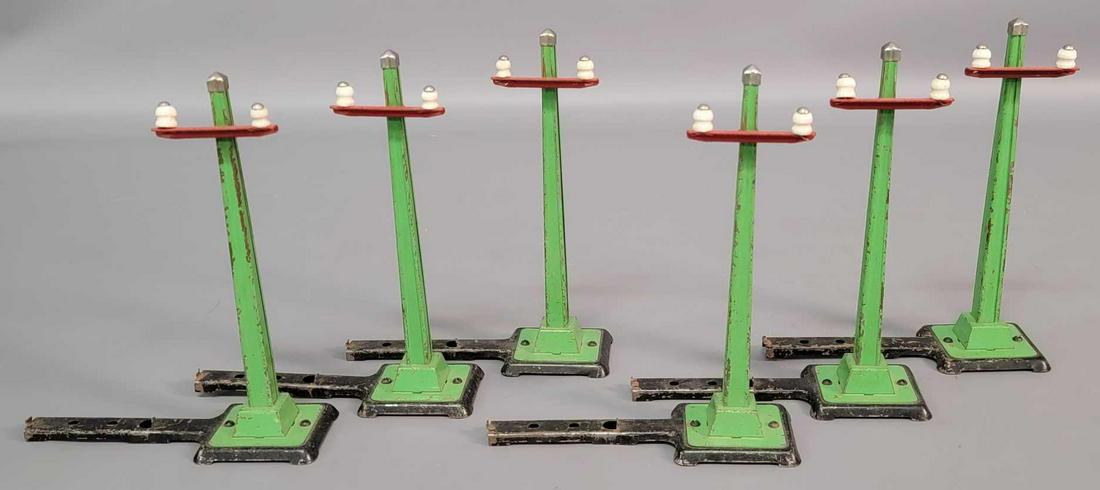 Prewar Lionel O gauge telegraph pole set with six poles: Prewar Lionel O gauge telegraph pole set with six poles no missing porcelain insulators, very clean nice C6.