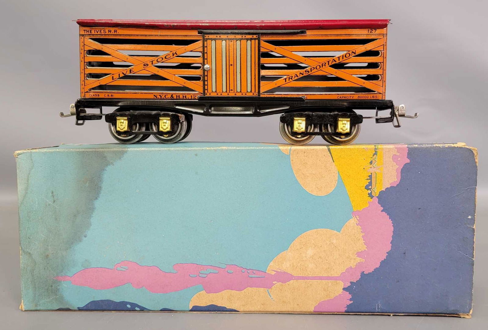 Prewar Ives O gauge 127 NYC&HR stock car in original (1 of 6)