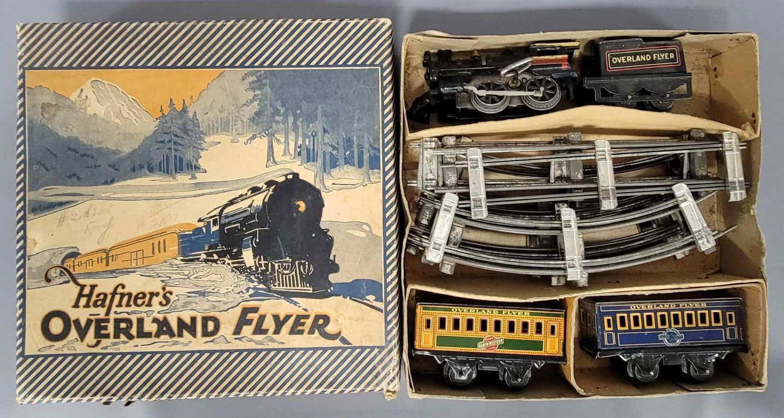 Early boxed Hafner Overland Flyer steam passenger set (1 of 11)