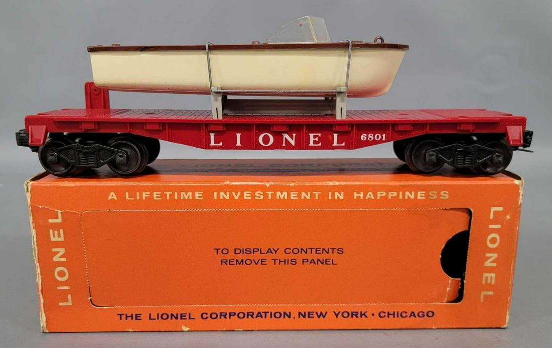 Lionel postwar O 6801 flat car with boat in OB (1 of 6)