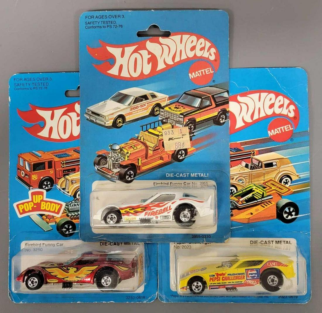 Group of three Hot Wheels Blackwall Funny cars on cards (1 of 5)