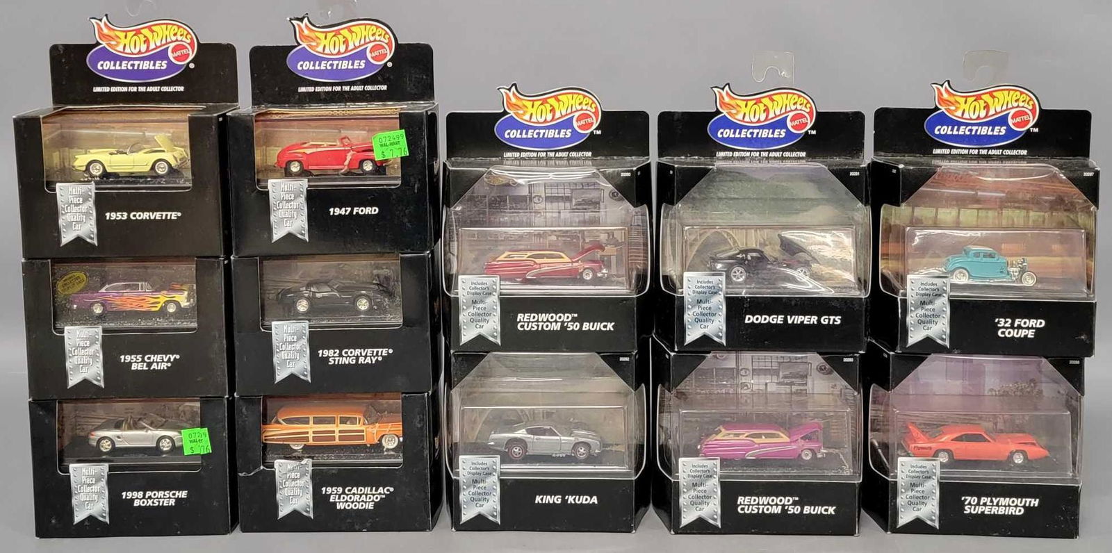 Group of twelve Hot Wheels Collectible Black Box cars: Group of twelve Hot Wheels Collectible Black Box cars sealed. Group includes 1953 Corvette, Zamac King Kuda, pink Redwood '50 Buick, 1955 Chevy Bel Air, Dodge Viper GTS, red Redwood Custom '50