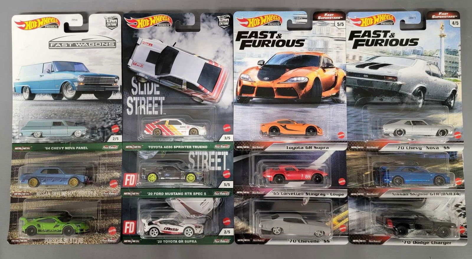 Group of twelve Hot Wheels Fast & Furious and other: Group of twelve Hot Wheels Faast & Furious and other Tuner type cars carded. Cars include all five Fast & Furious Fast Superstars in the set, Fast & Furious Quick Shifters #5, Forza Horizo