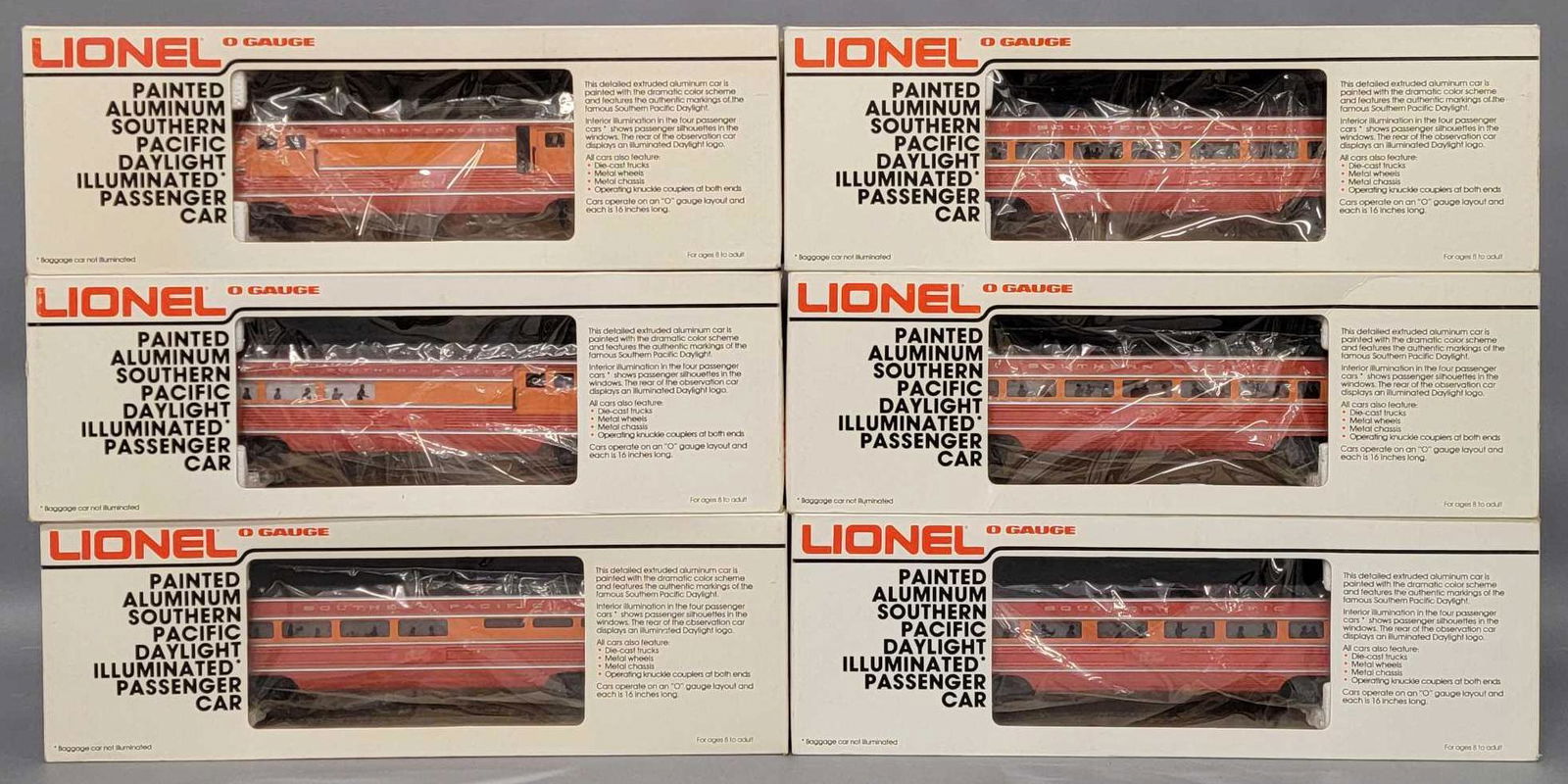 Lionel O gauge Southern Pacific six car passenger set in original boxes