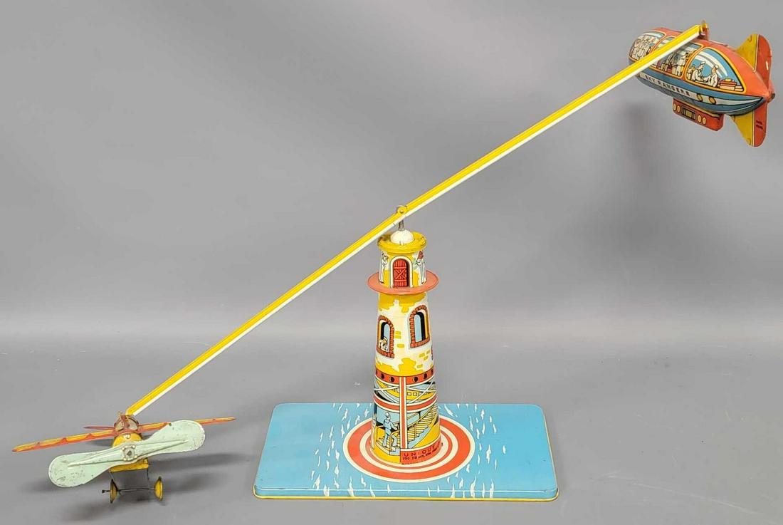 Unique Art Mfg Co toy airport towers with Sky Ranger blimp and windup plane (1 of 7)