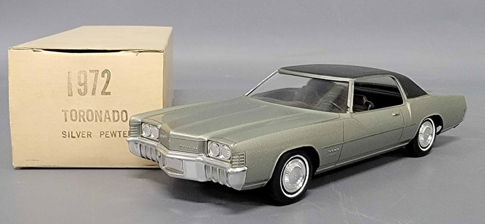 Jo-han 1972 silver pewter Toronado dealer promo coaster car in original box: Jo-han 1972 Toronado dealer promo coaster car in silver pewter in original box, car is near mint to mint with no issues, solid original box that�s yellowed with age.
