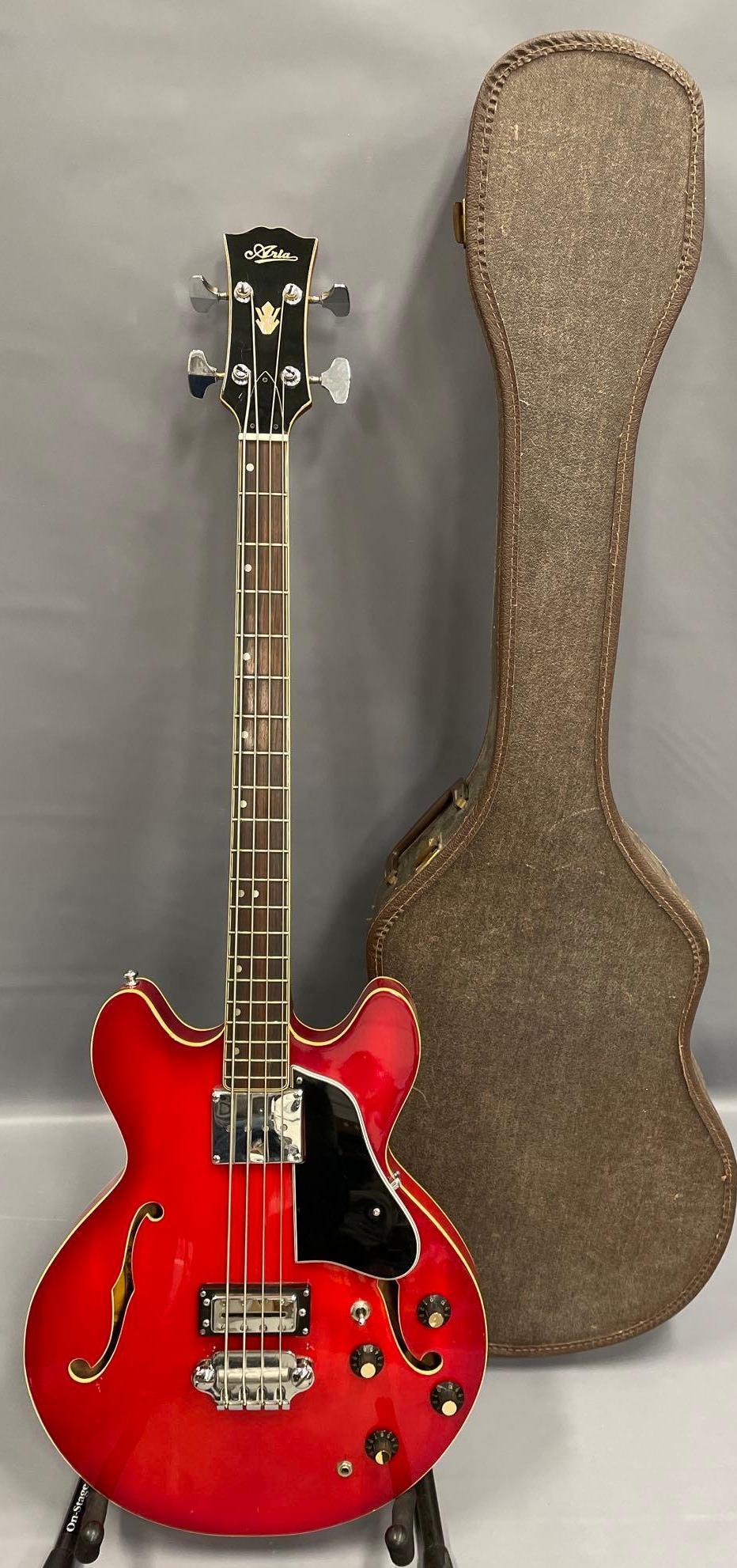 Aria Japan hollow body bass guitar with hard case (1 of 16)