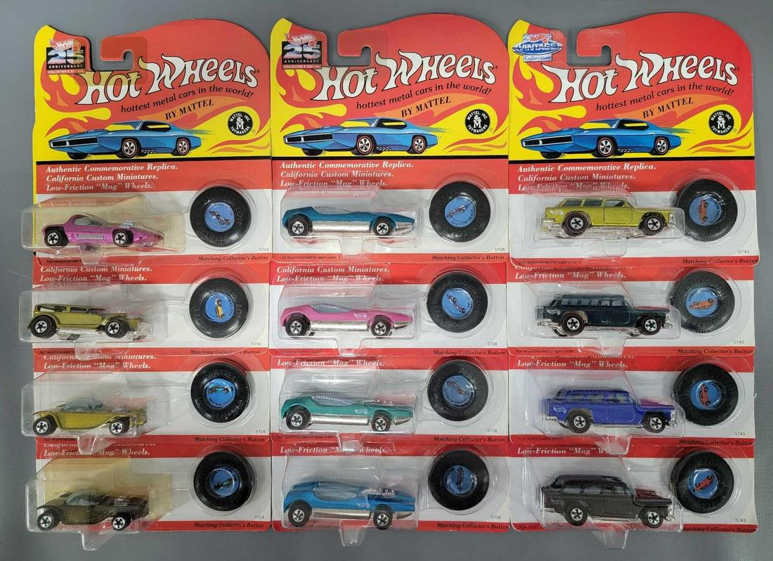 Twelve Hot Wheels Vintage Series cars on cards (1 of 4)