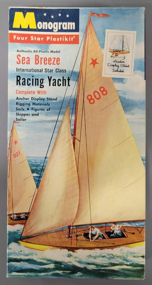 Monogram four star plastikit Sea Breeze Racing Yacht model kit in original box: Monogram four star plastikit Sea Breeze Racing Yacht model kit in original box, P16-89 kit appears complete in excellent condition, includes an excellent original instruction sheet, box is excellent.
