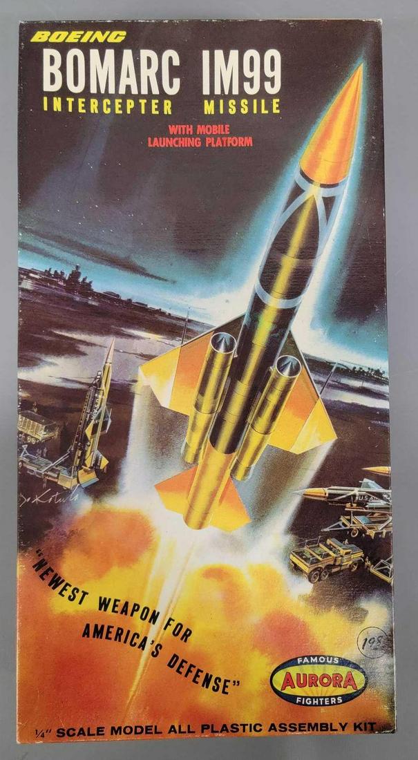 Aurora Boeing Bomarc IM99 Interceptor Missile model kit in original box: Aurora Boeing Bomarc IM99 Interceptor Missile model kit in original box, 377-198 Kit appears complete with most parts still on sprues, includes clean instruction and decal sheets, decal sheets are yel