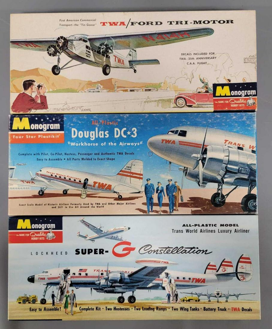 Three Monogram plane model kits in original boxes (1 of 6)