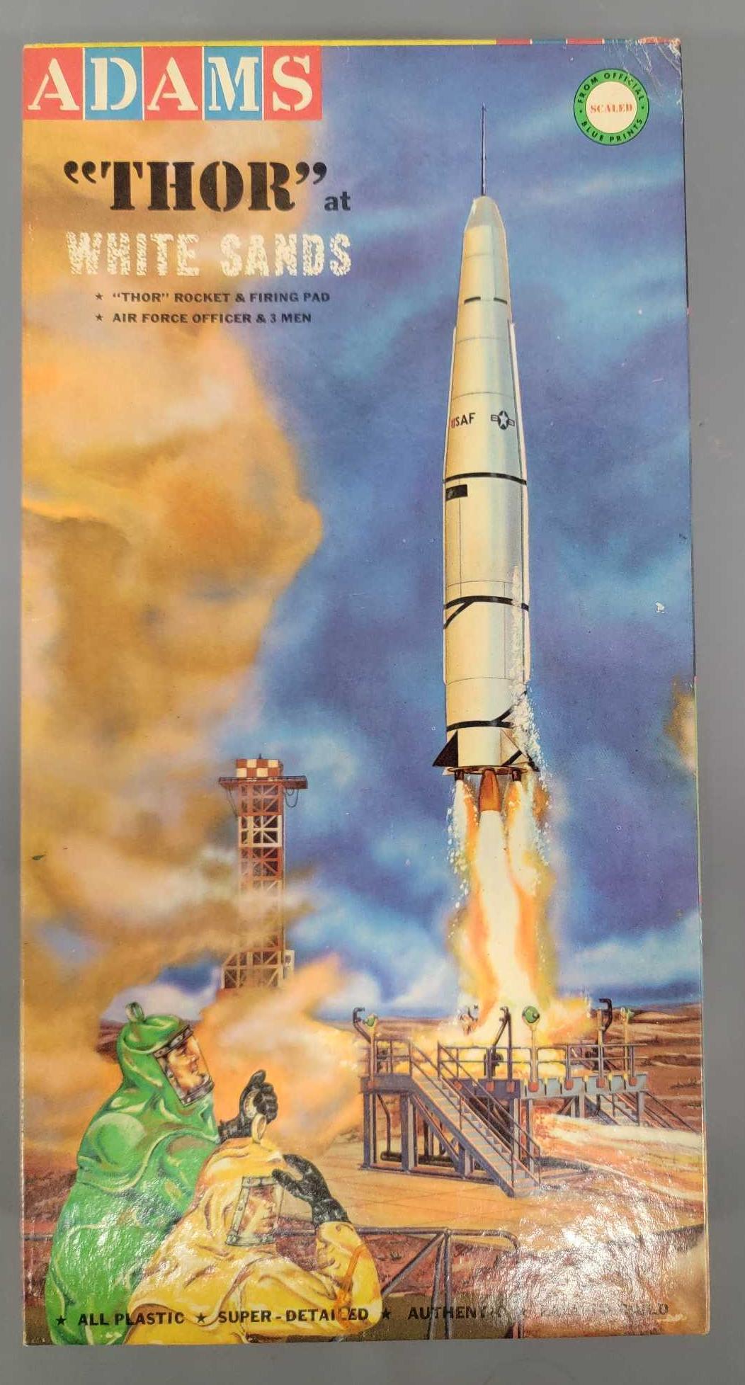 Adams K162 Thor White Sands rocket and firing pad model kit in original box (1 of 4)