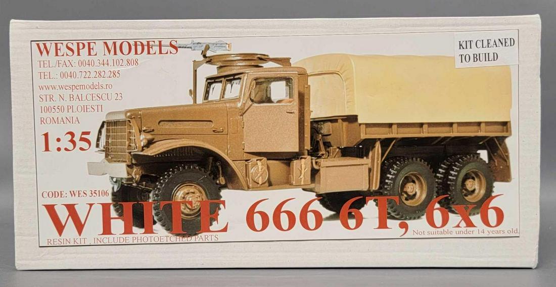 Wespe Models 1/35 scale White 666 6 ton 6x6 resin model kit in original box: Wespe Models 1/35 scale White 666 6 ton 6x6 resin model kit in original box, 35106 kit appears complete with instructions, box is excellent.