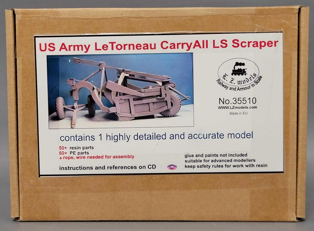 LZ Models 1/35 US Army LeTorneau Carryall LS Scraper model kit in original box: LZ Models 1/35 US Army LeTorneau Carryall LS Scraper model kit in original box, 35510 kit appears complete with instructions, box is excellent.