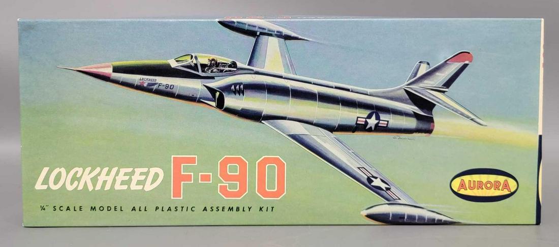 Aurora 1/48 scale 33 Lockheed F-90 jet model kit in original box: Aurora 1/48 scale 33 Lockheed F-90 jet model kit in original box, kit appears complete with clean original instructions and decal sheet, box is excellent.