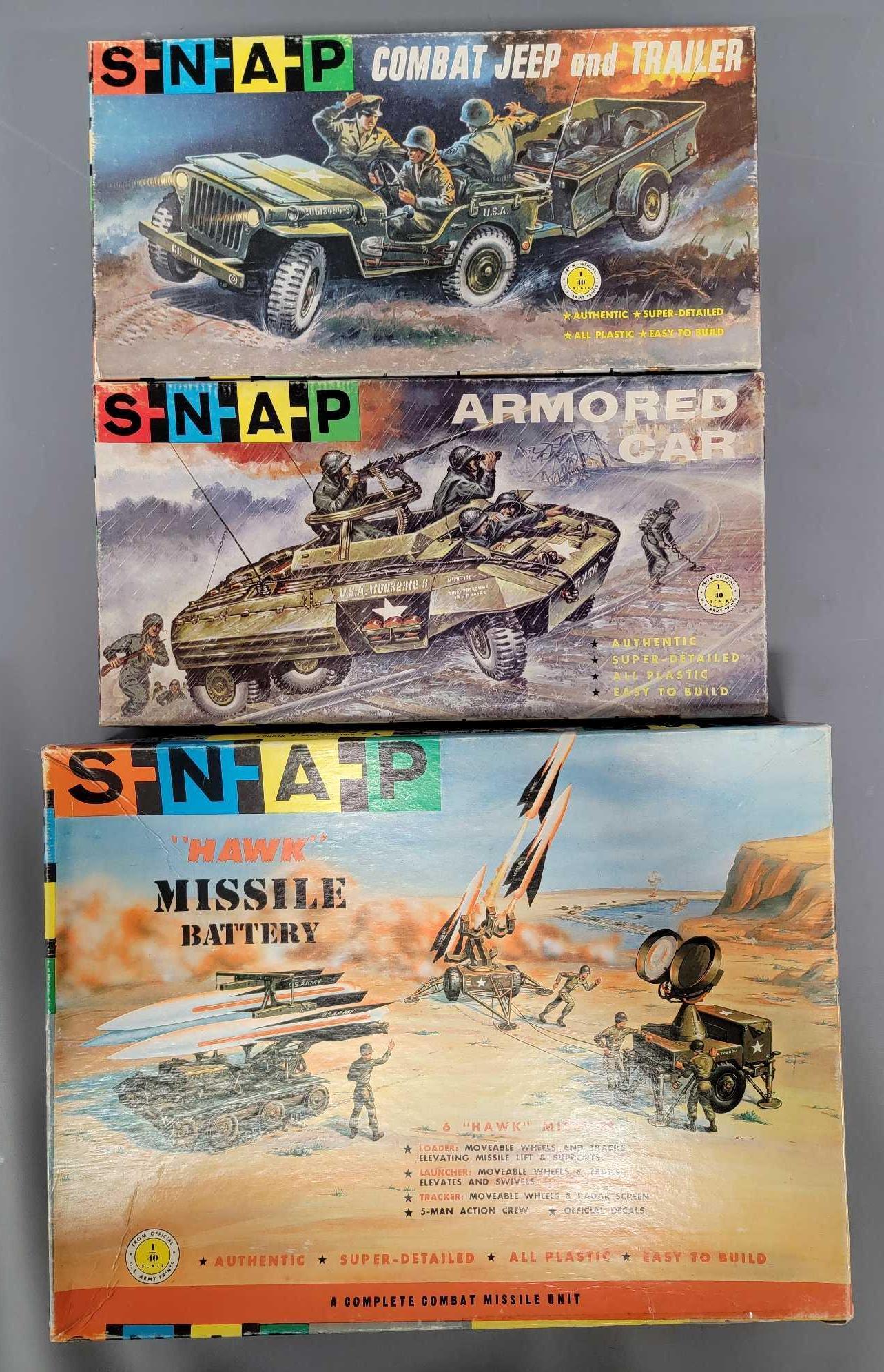 Three SNAP (Adams) 1/40 scale military model kits in original boxes (1 of 6)