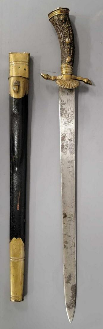 German WWII Hunting Knife by JA Henckels with scabbard: German WWII Hunting Knife by JA Henckels with scabbard, knife was well used and sharpened many times, if this one had decorative engraving on the blade as most did then its been completely wiped off, 