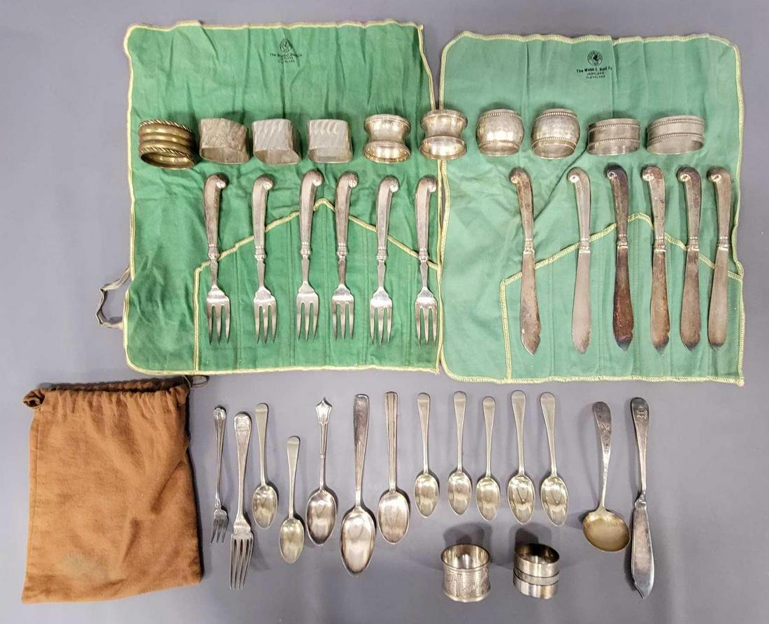 Collection of Railroad marked utensils and miscellaneous silver plate items: Collection of Railroad marked utensils and miscellaneous silver plate items, includes a New York Central tablespoon, a Santa Fe teaspoon, a New York Central teaspoon, a New York Central cocktail fork,