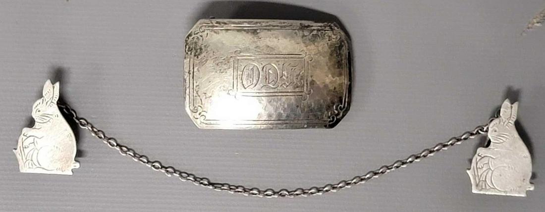 Two piece lot of Sterling silver marked accessories: Two piece lot of Sterling silver marked accessories, includes Vintage Webster Bib Clip Rabbit Bunny Sweater Clip Holder STERLING SILVER Marked STERLING CW with Arrow Hallmark, Rabbit is 1" by 5/8&