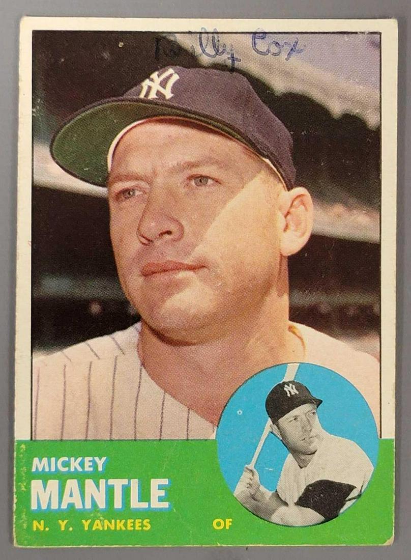 1963 Topps Mickey Mantle Baseball card #200: Mickey Mantle Topps Baseball card 1963 #200, card is good, and would be better but Billy Cox decided to label it as his by writing his name at the top of the front with a blue ball point pen, has mino