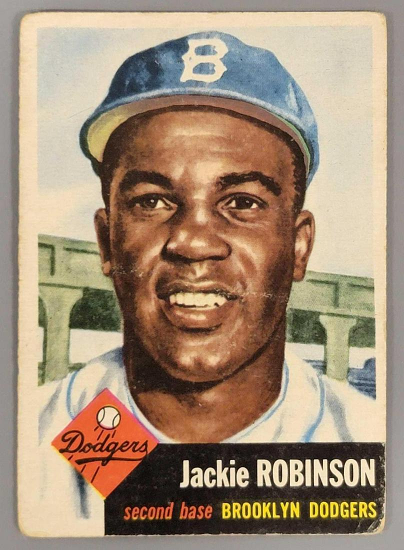 1953 Topps Jackie Robinson baseball card #1: 1953 Topps Jackie Robinson baseball card #, card is fair, color is great and it is well centered but it has rounded corners and a crease in upper left.
