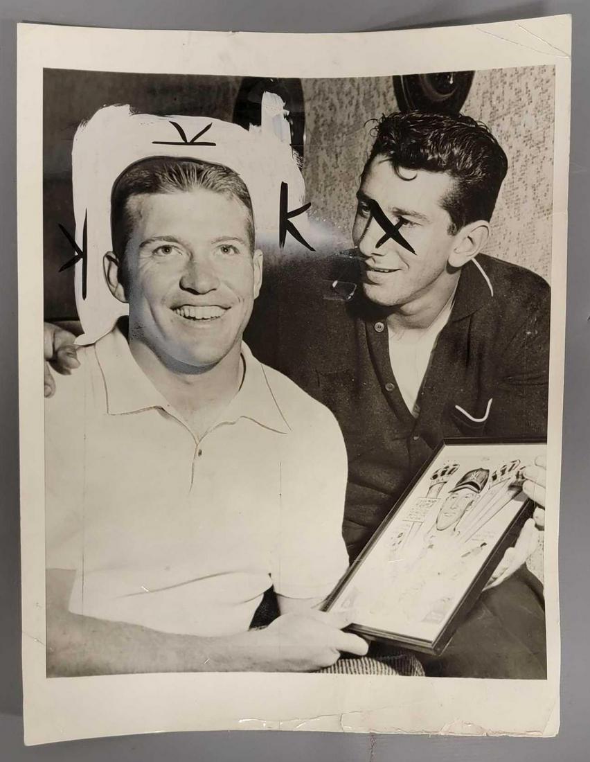 1957 Mickey Mantle & Billy Martin newspaper working copy press photo (1 of 7)