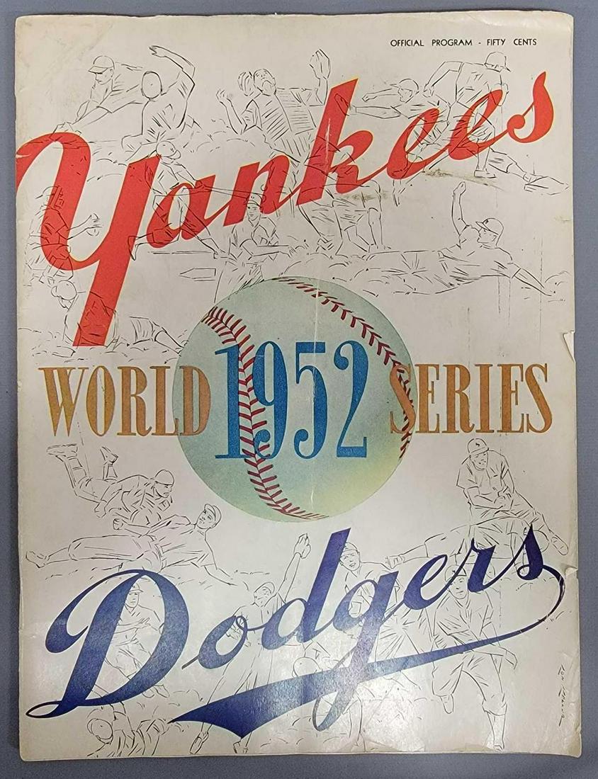 1952 World Series program New York Yankees vs Brooklyn Dodgers: 1952 World Series program New York Yankees vs Brooklyn Dodgers, program is complete, it is in fair to good condition, it does have a light fold through the whole book that runs top to bottom, there ar