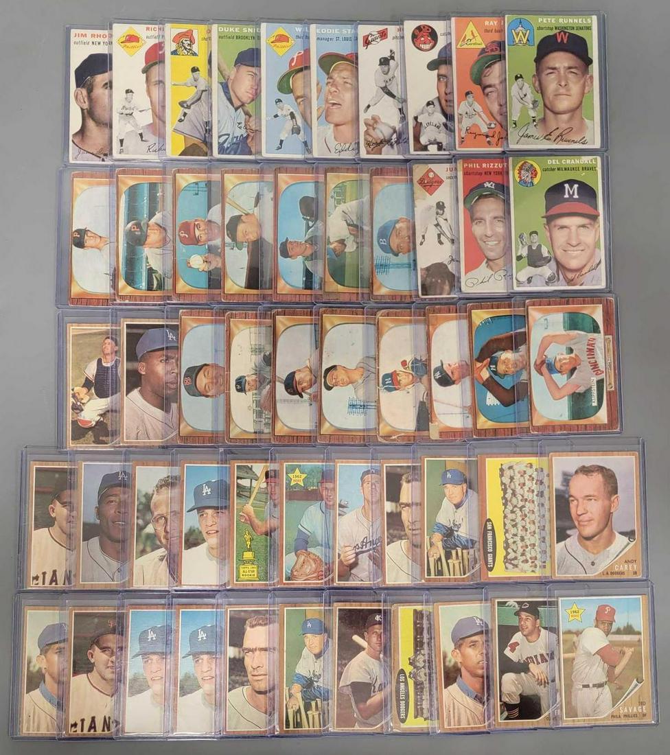 Thirteen 1954 Topps fifteen 1955 Bowman twenty four 1962 Topps baseball cards: Thirteen 1954 Topps fifteen 1955 Bowman twenty four 1962 Topps baseball cards , includes thirteen different 1954 Topps, most are good to very good, a few have tape residue at tops, fifteen 1955 Bowman