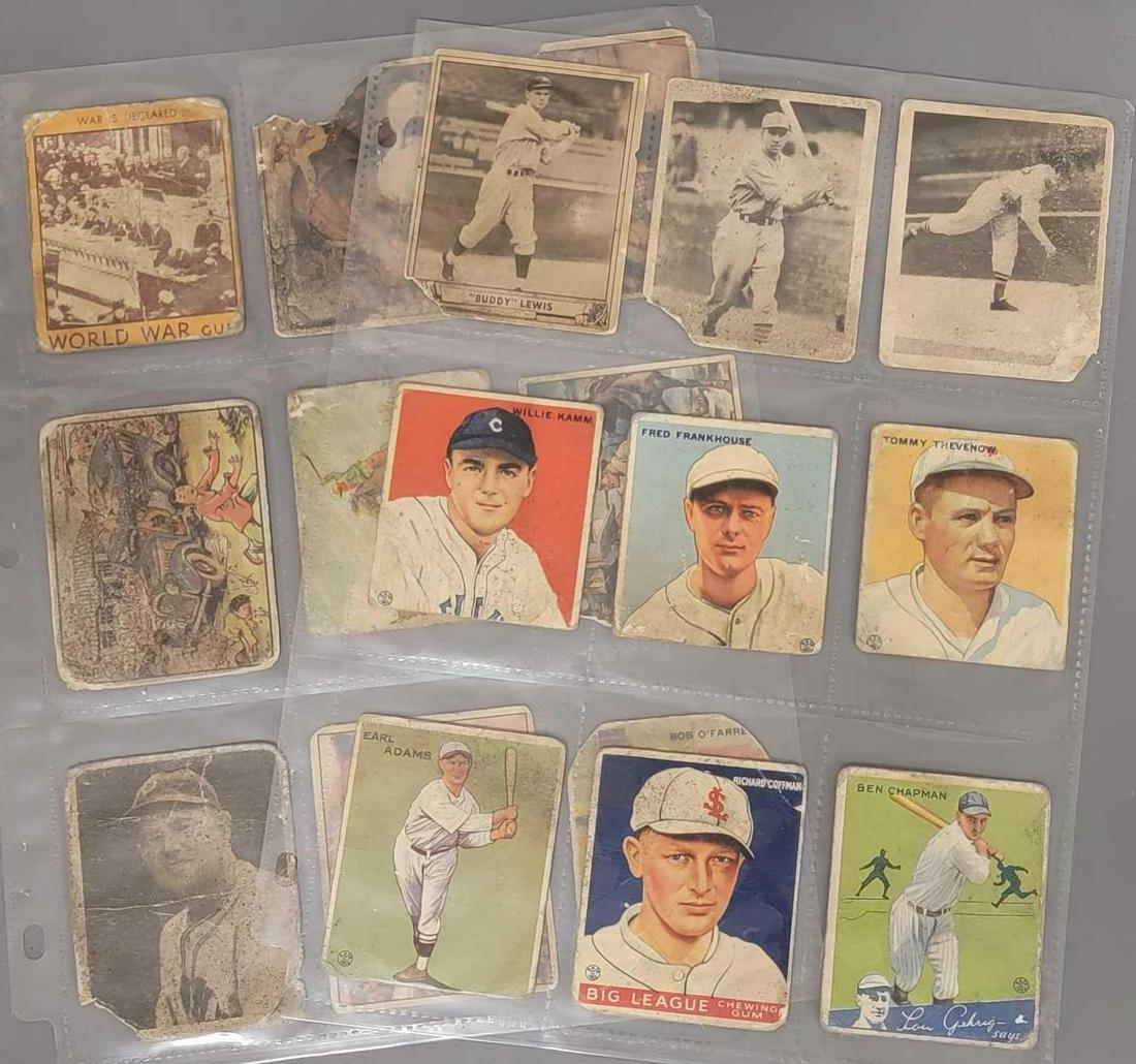 Collection of eighteen pre Topps baseball and Lone Ranger gum cards: Collection of eighteen pre Topps baseball and Lone Ranger gum cards, manufactured by Goudey and Gum, all cards have wear and damage as seen.
