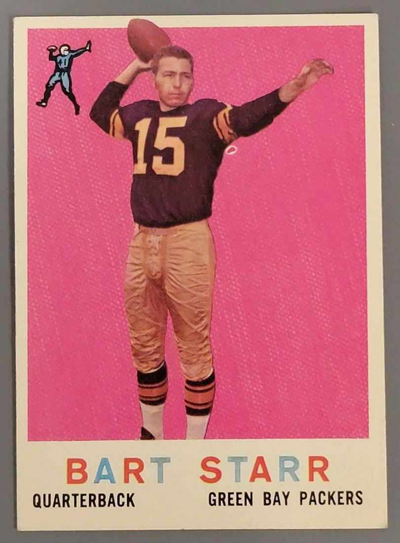1959 Topps Bart Starr football card #23: 1959 Topps Bart Starr football card #23, card is very good with light touches to the corners, it is nicely centered.