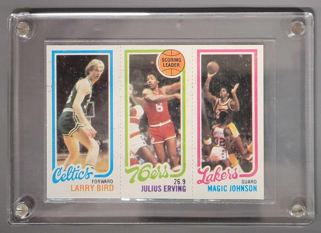1980-81 Topps Basketball Larry Bird Julius Erving and Magic Johnson #139 card: 1980-81 Topps Basketball Larry Bird, Julius Erving and Magic Johnson #139 card.