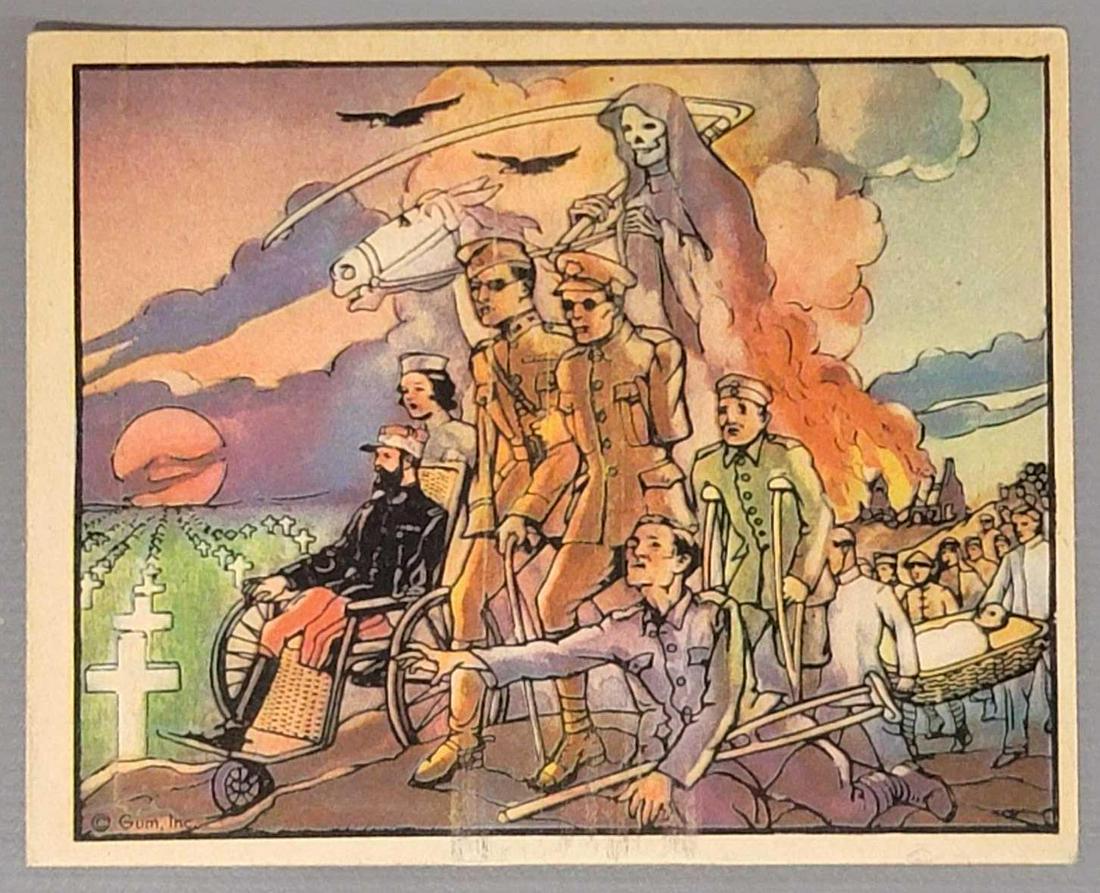 1938 Horrors of War GUM trading card #240 last in the series: 1938 Horrors of War GUM trading card #240 last in the first series, card is excellent with three sharp corners, the lower right corner has light wear, it has light yellowing mainly to top borders, ove