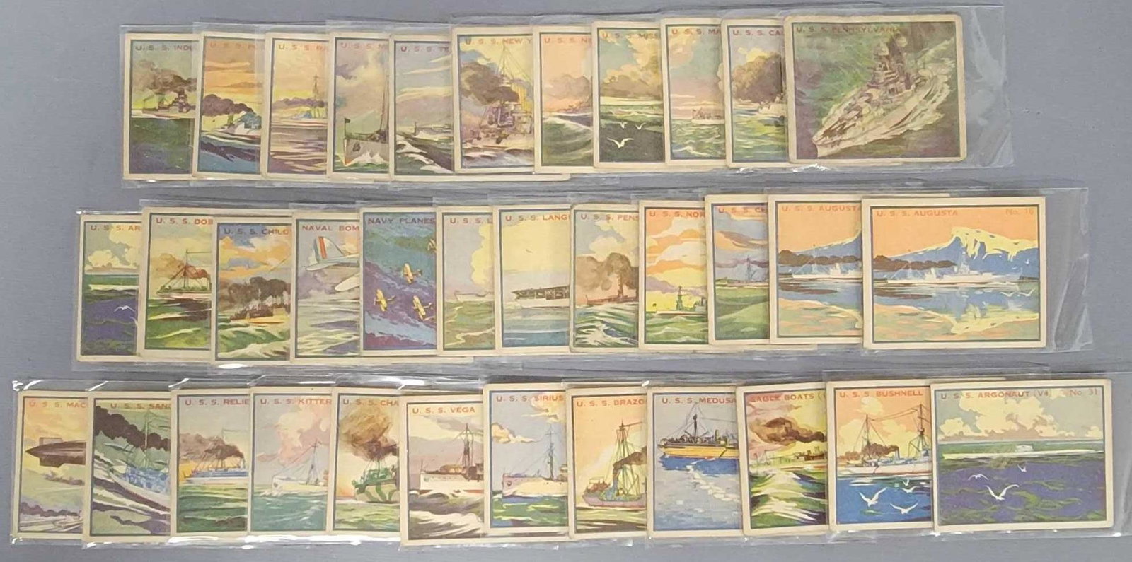 Thirty-five Newport Products Co Battleship Gum cards: Thirty-five Newport Products Co Battleship Gum cards, includes thirty-five cards from one to fifty with no duplicates, they are in good to very good condition, all have edge and corner wear and the fi