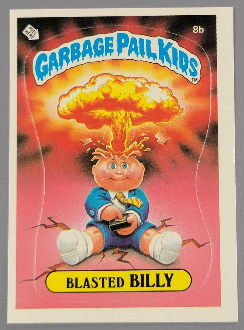 1985 Topps Series 1 Garbage Pail Kids GPK 8b Blasted Billy: 1985 Topps Series 1 Garbage Pail Kids GPK 8b Blasted Billy, card is excellent to near mint with fantastic sharp corners, off center a bit right to left as well as being tilted a bit the same way, unfo