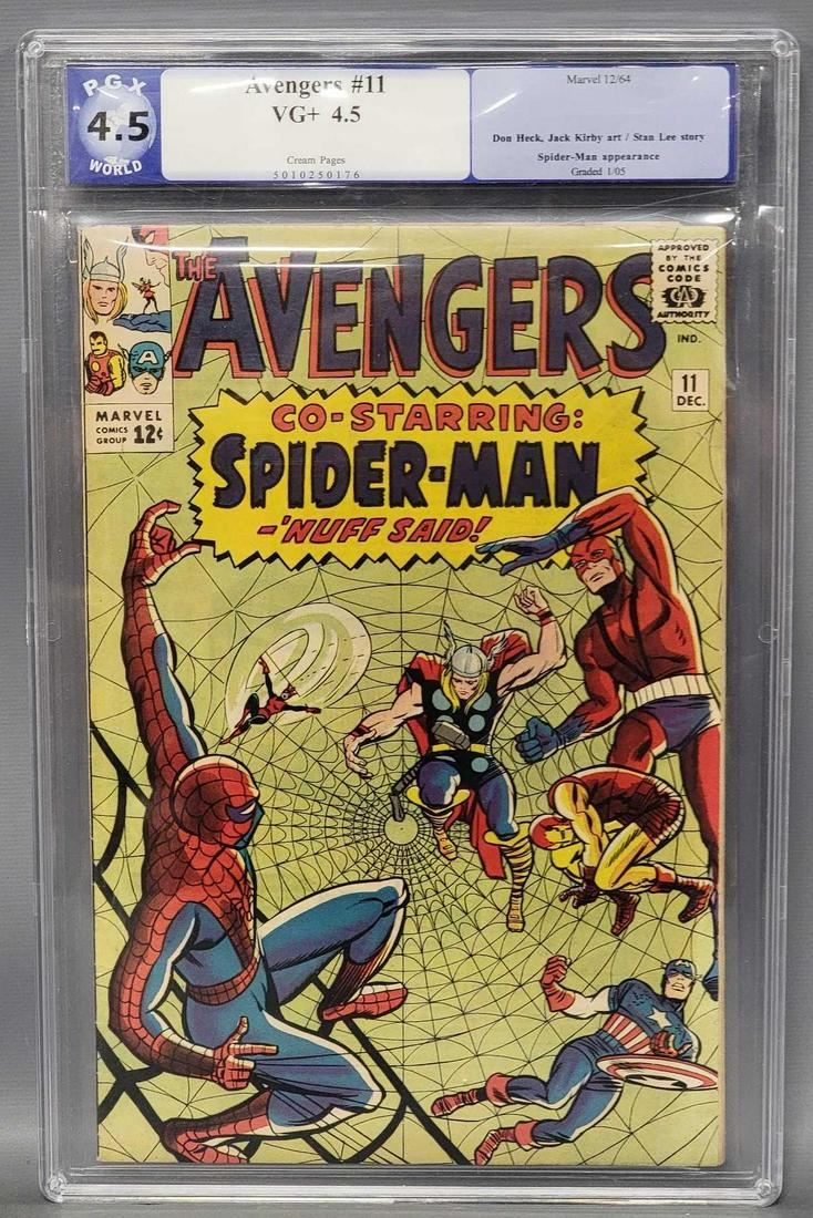 Marvel The Avengers #11 co-starring Spider-man - nuff said PGX 4.5: The Avengers #11 co-starring Spider-man - nuff said PGX 4.5, clean case with a few light marks.