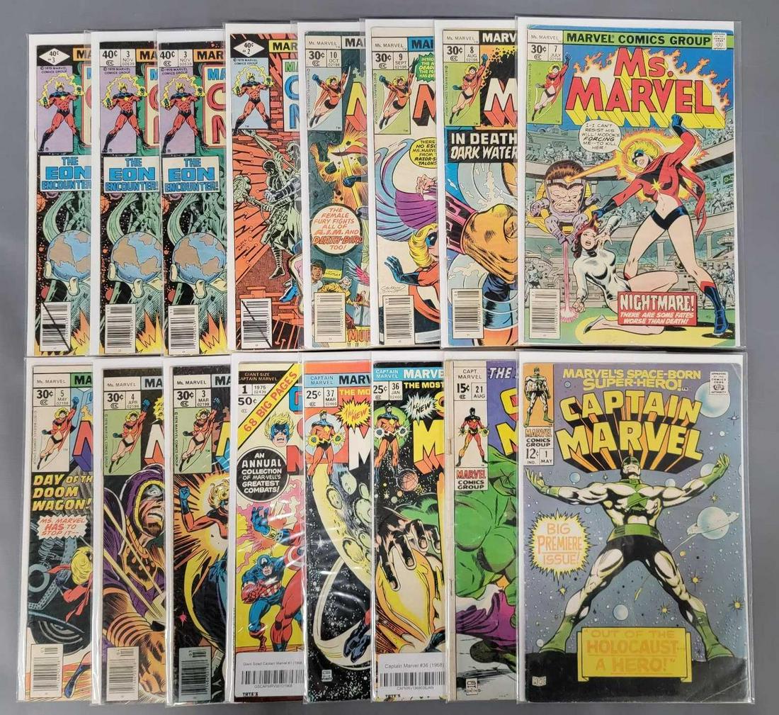 Sixteen Marvel Captain and Ms. Marvel comic books (1 of 3)
