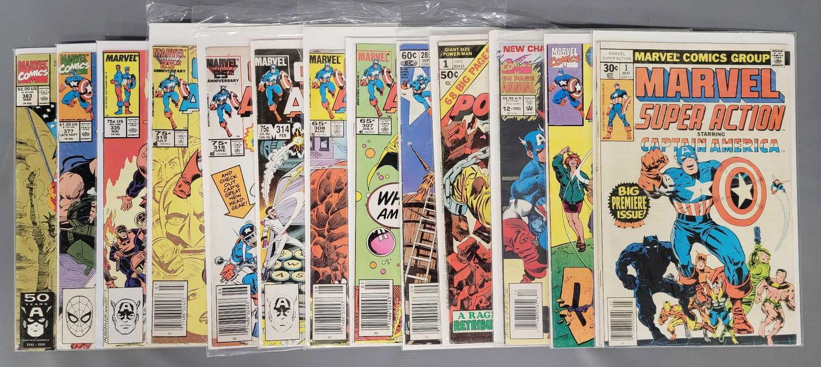 Thirteen Marvel comic books mainly Captain America: Thirteen Marvel comic books mainly Captain America, includes Marvel Super Action Captain America #1, Captain America goes to war against drugs, Captain America Annual #12, Giant Size Power Man #1, bro